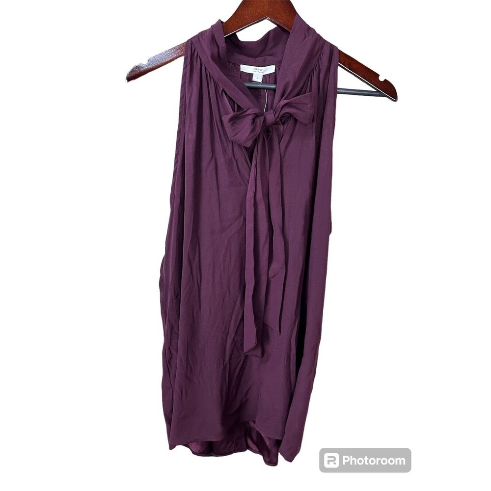 New Anthropologie Drew Women Merlot L Silk Blouse Halter Neck Tie Hi Lo Split N4